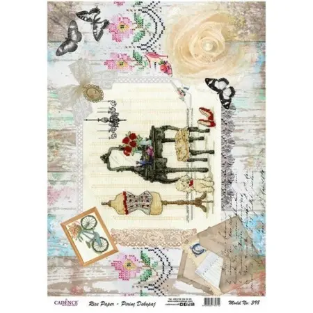 Model 398 Cadence Rice Decoupage Paper 30x42cm.
